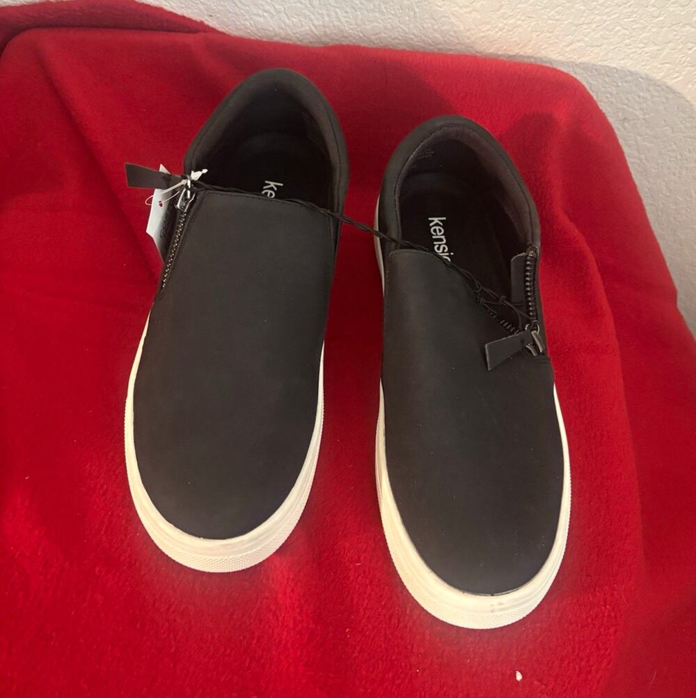 Kensie Men’s Slip-On Casual Shoes Black/White Zipper Accent US 8 EU 38